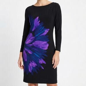 Maggy L Womens Size 14 Dress Polyester Spandex Blend Black Purple